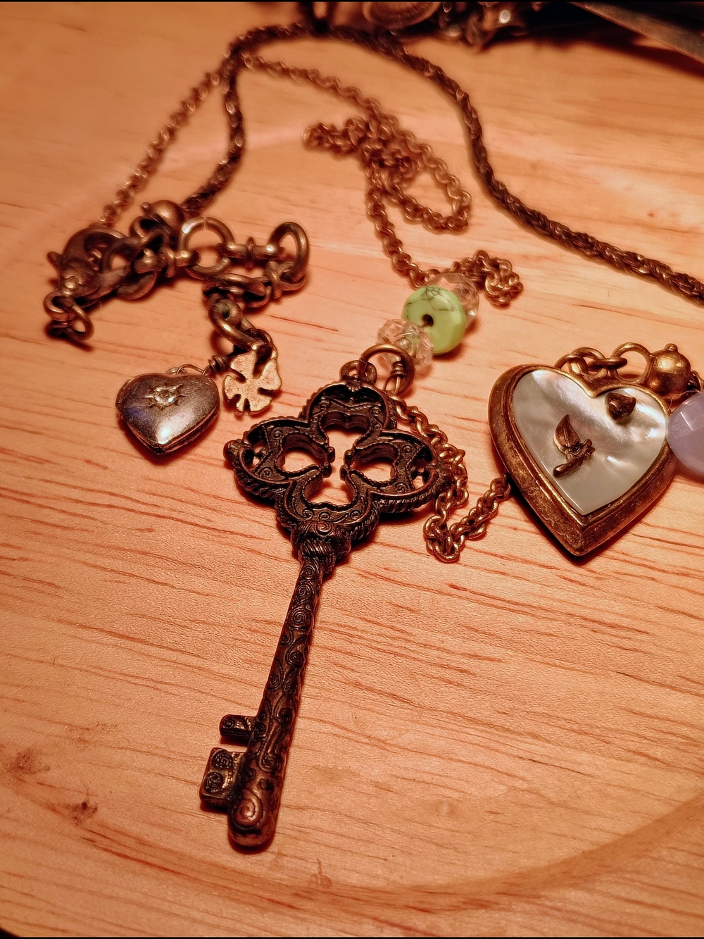 Lucky Brand Gold-Tone Key & Heart Charm Necklace with Mother-of-Pearl